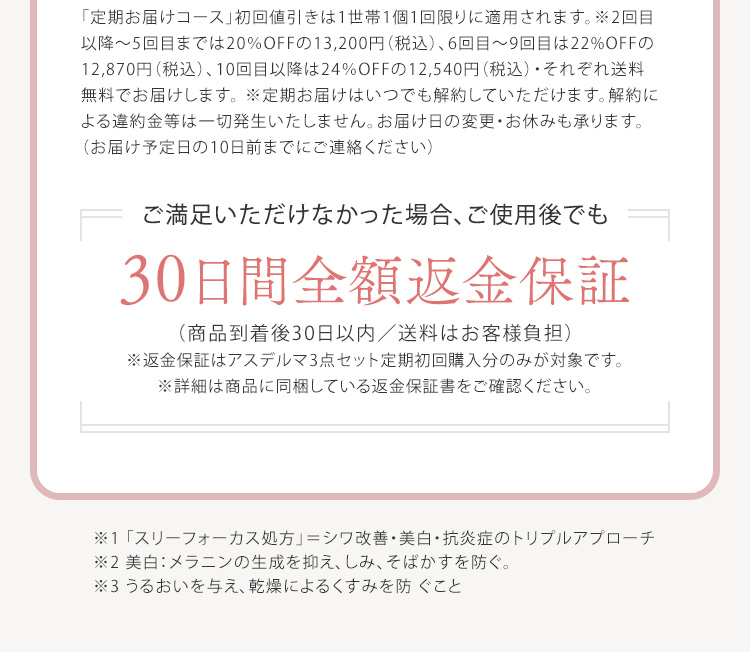 ご満足いただけなかった場合、ご使用後でも30日間全額返金保証
