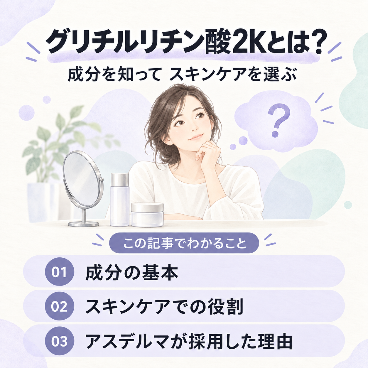 グリチルリチン酸2Kの基本とスキンケアでの役割を紹介する導入図解